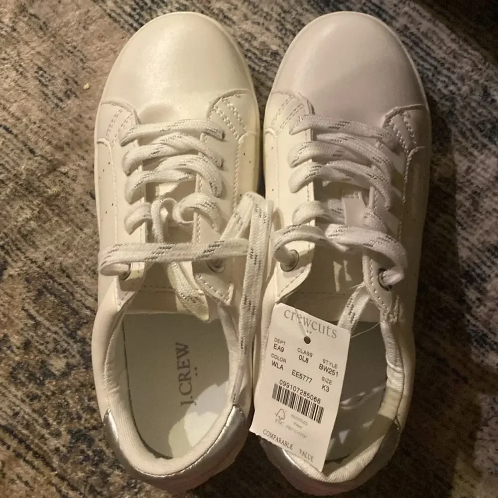 Crewcuts white lavender lace up sneakers